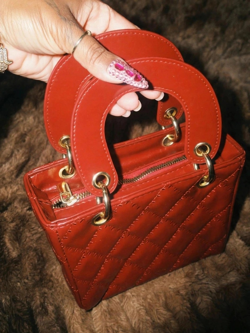 Red Quilted Top-Handle Women's Handbag